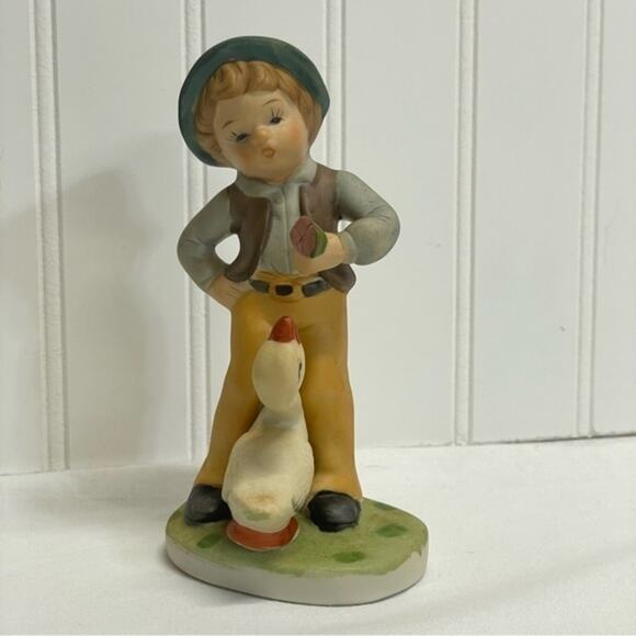 Vintage Ceramic Boy with Goose mini figurine hand painted decor accent piece - Picture 7 of 10